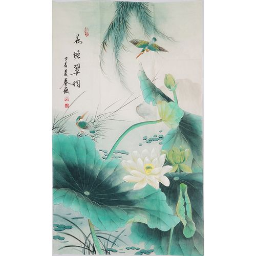 工笔花鸟画三尺国画 纯手绘清趣 荷花图中国画 秦薇字画1133