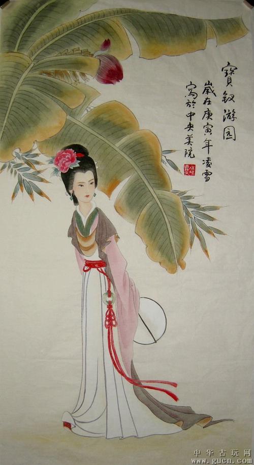 中国美术家协会会员段和敏工笔人物-宝钗游园