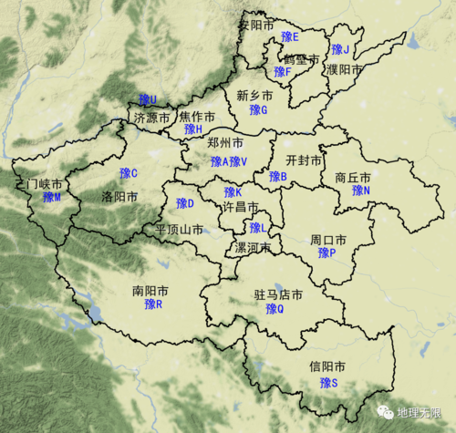河南省车牌号首字母分布地图