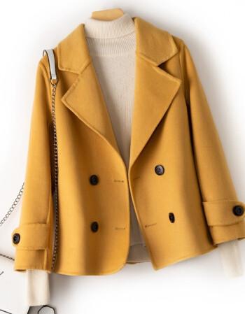 恒潮反季双面羊绒大衣女短款宽松休闲西装领小个子时尚高端冬毛呢外套