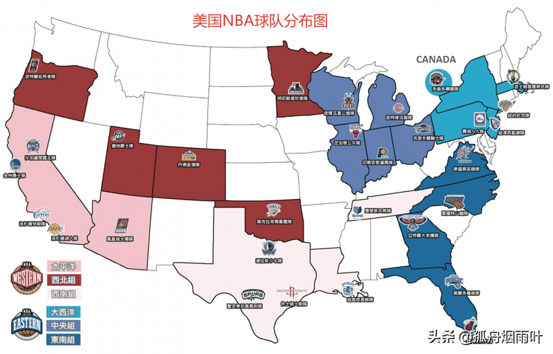 美国nba球队分布图从美国nba球队分布图可以看出,nba球队除了多伦多