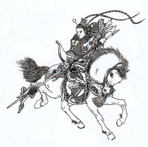 三国第一猛将吕布白描彩绘画