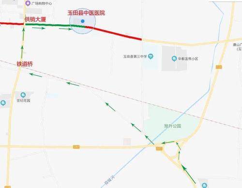 再行驶至供销大厦或狮子桥路口以后东行至玉田县中医医院