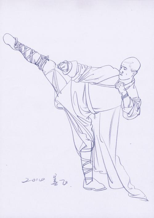 人物速写武僧习武范画赏析
