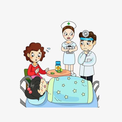 卡通生病的小女孩思考病情的医生