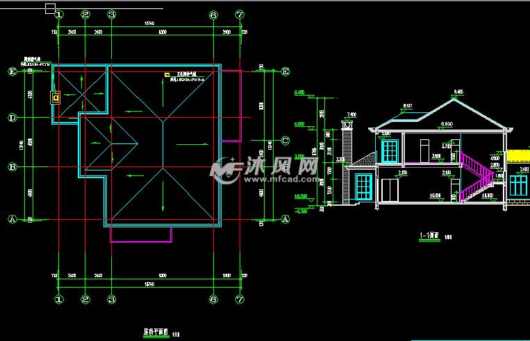 2层框架结构坡屋顶别墅设计图纸及效果图