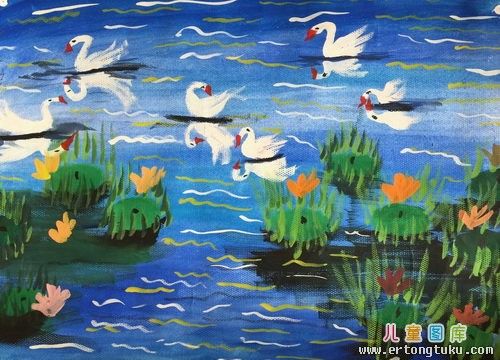 天鹅_儿童水粉画图片-儿童图库