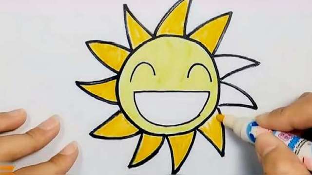 儿童学绘画视频:最简单的简笔画教程,教你画一个笑容灿烂的太阳