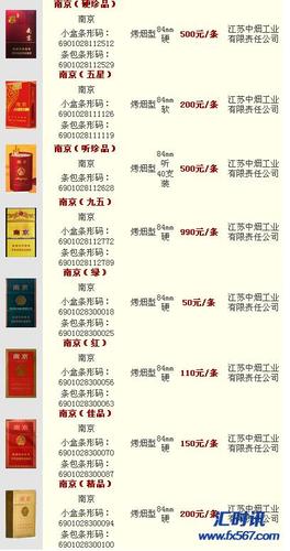 南京香烟价格表和图片一览