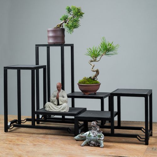 盆景铝合金花架几架底座回纹几新中式明清古典花架