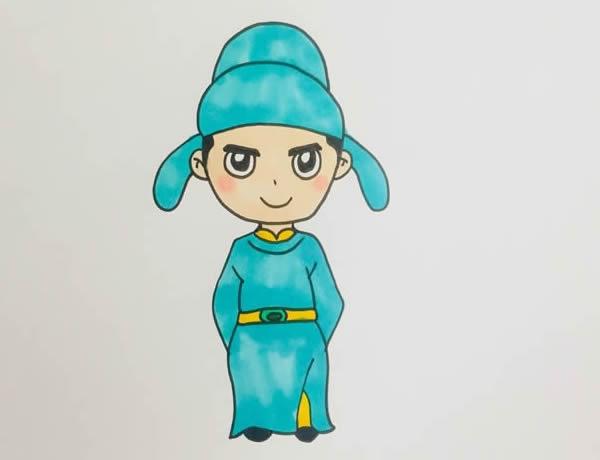 帅气的诗人李白卡通简笔画步骤图解教程