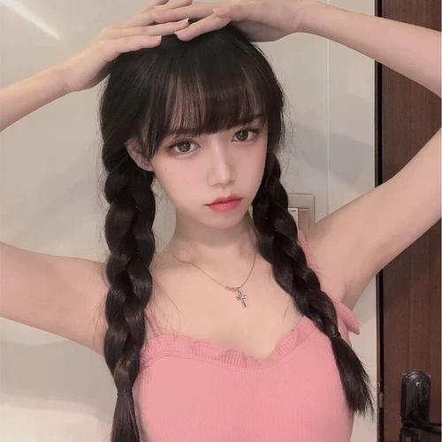 双马尾假发自然头套麻花辫子网红可爱长发空气刘海亮丽俏皮