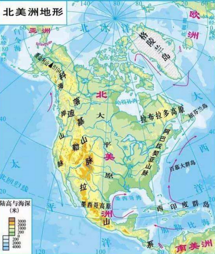 南北延伸5000千米,是北美洲气候上的重要分界线;西带南起美国的海岸
