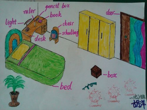 孩子们用手中的画笔设计出了充满英语气息的新房间