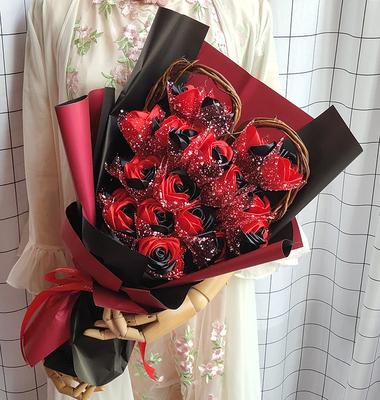 材料包自制缎带花送教程 手工玫瑰花束 丝带玫瑰折纸花束材料包 diy