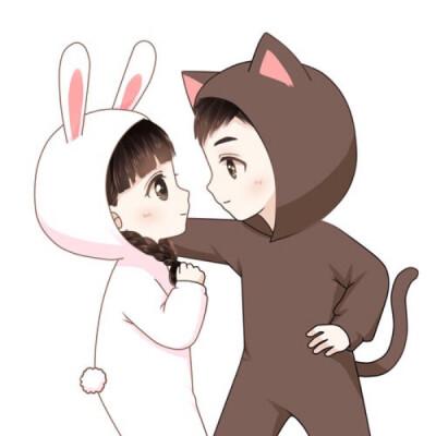 喵小兔情侣亲亲头像