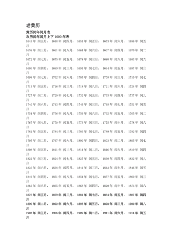 农历闰年闰月(上下1000年)表.doc