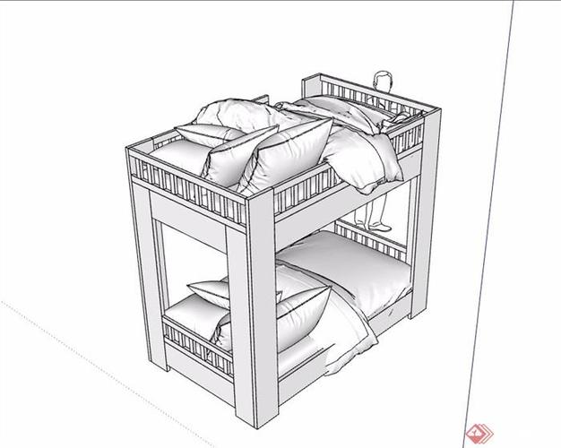 室内无材质贴图高低床设计su模型[原创]