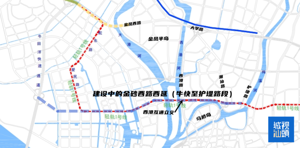 新建金砂西路西延线路图⊙ 建设中的西港互通立交(摄于2021年2月)