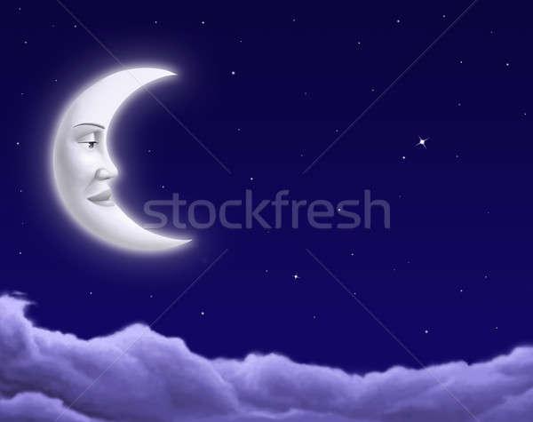 微笑 月亮 插图 夜 面对 快乐 商业照片 carbouval
