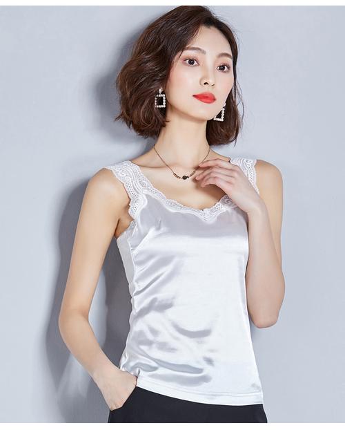 实拍2018春夏装新款韩版百搭大码仿真丝背心女性感蕾丝小吊带