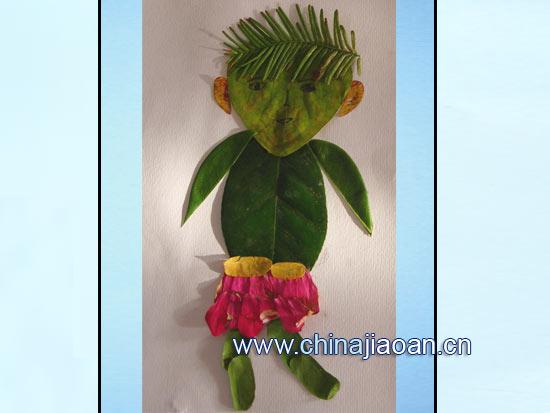 树叶贴画:小孩7;; 树叶贴画:小男孩2;; 树叶粘贴画人物篇:小男孩2