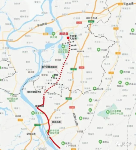 湘江北路湘阴段线路走向示意图