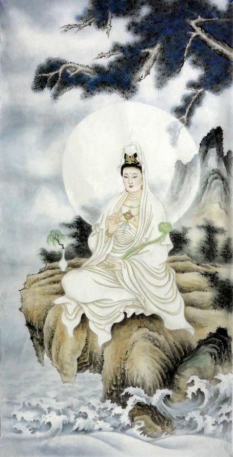 5433 南海观音坐像图 佛教人物 字画 四尺精品国画