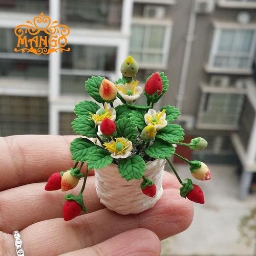娃娃屋dollhouse迷你植物装饰粘土手工模型草莓编织