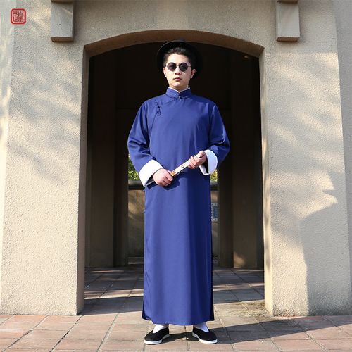 民国风男装中式伴郎服兄弟团礼服长袍马褂唐装立领长衫男相声大褂