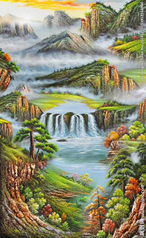 油画山水玄关图片