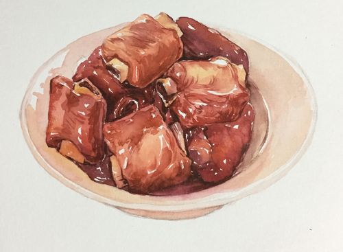 水彩红烧排骨