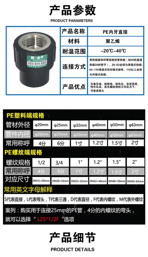 新一金牛pe内牙内丝直接4分6分321寸饮用饮用水pe管