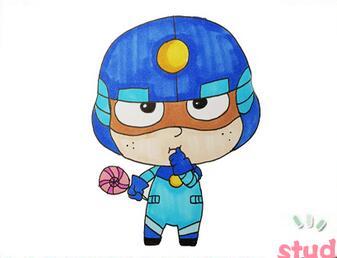 1,首先我们画出粗心超人的帽子,画上帽子的纹理,画出它的一只右手.