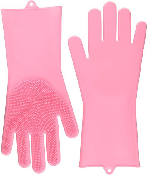 letoor 可重复使用的清洁刷手套耐高温磨砂橡胶手套,可用洗碗机清洗