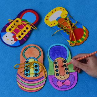 早教类亲子教具宝宝自己动手学习组合系鞋带玩具 纸制系鞋带拼板