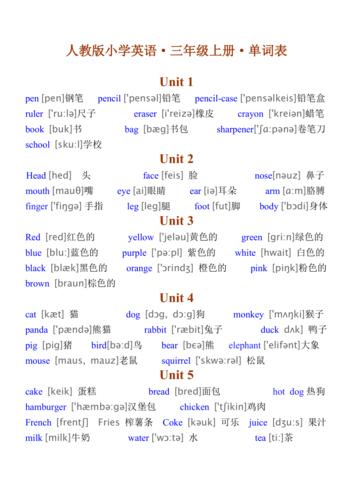 小学三年级英语单词表带英标doc