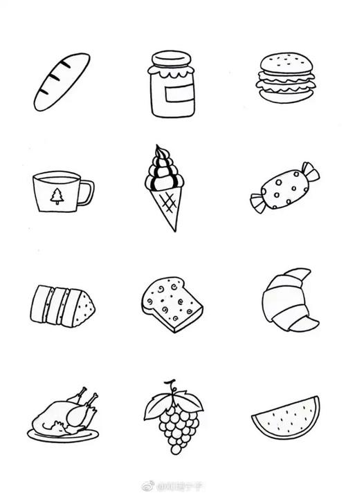 食物简笔画,简单易画,手账素材必备来自:邓瑞宁子绘手账