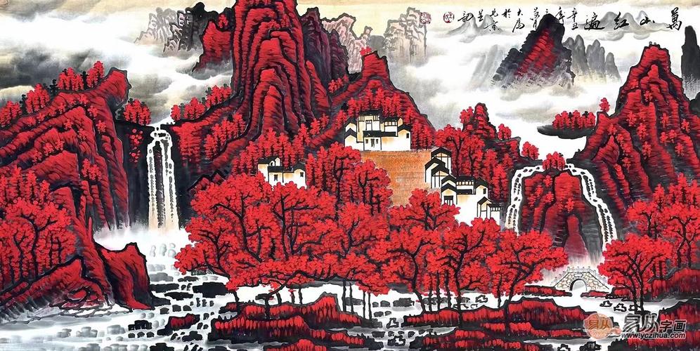 国画山水画 王大为精品佳作《万山红遍》