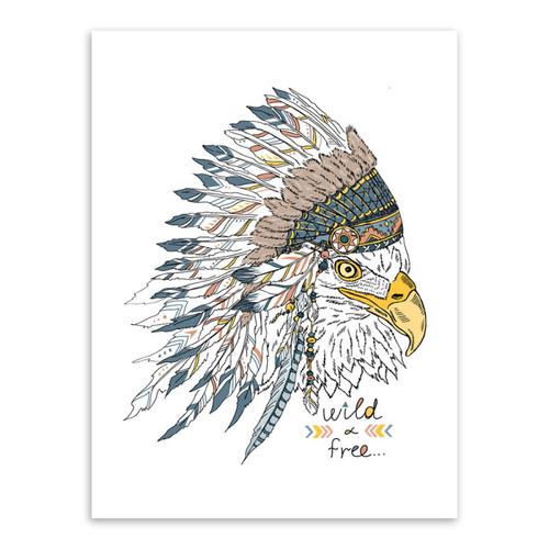 轻艺术 可爱动物 现代 印第安小动物头饰 海报画芯 美式 儿童房 装饰