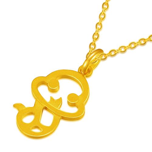 【中国黄金】黄金吊坠十二生肖蛇镂空可爱蛇足金吊坠 2018新品 情侣
