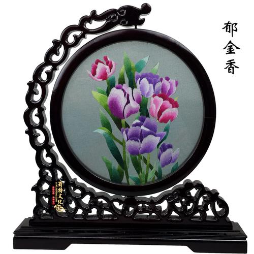 成都特色商务礼品 蜀绣摆件精品刺绣花鸟蜀绣 牡丹花 蜀绣双面绣