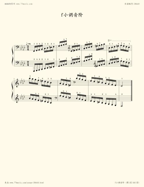 钢琴谱:f小调音阶 考级