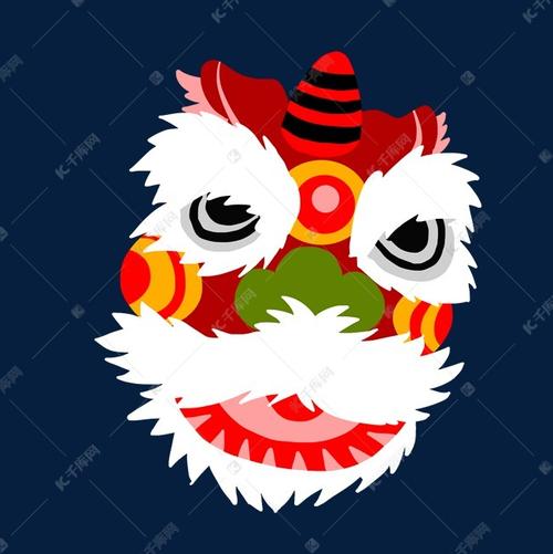 手绘彩色舞狮头插画