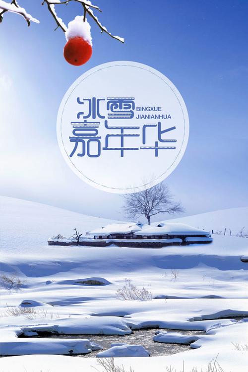冰雪嘉年华雪地运动蓝色清新简约宣传海报