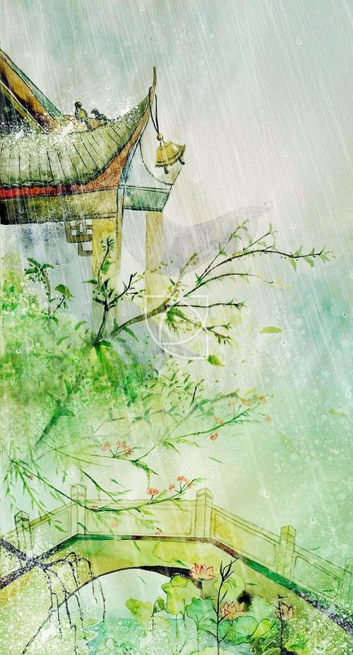 十里长亭,关山雨,北风急水彩 插画 古风 意境 龙轩静
