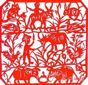 "六畜兴旺"寄寓着古人的期望.图为"六畜兴旺"窗花.