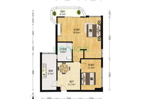 荔湖花苑2室1厅1卫98平米装修案例-荔湖花苑-一起装修