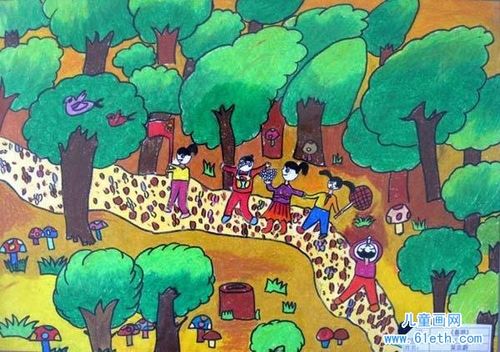 少儿春天快乐郊游儿童画图片