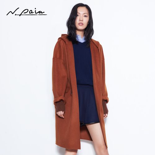 npaia恩派雅2016秋冬设计师新款女装连帽牛角扣长款双面呢大衣